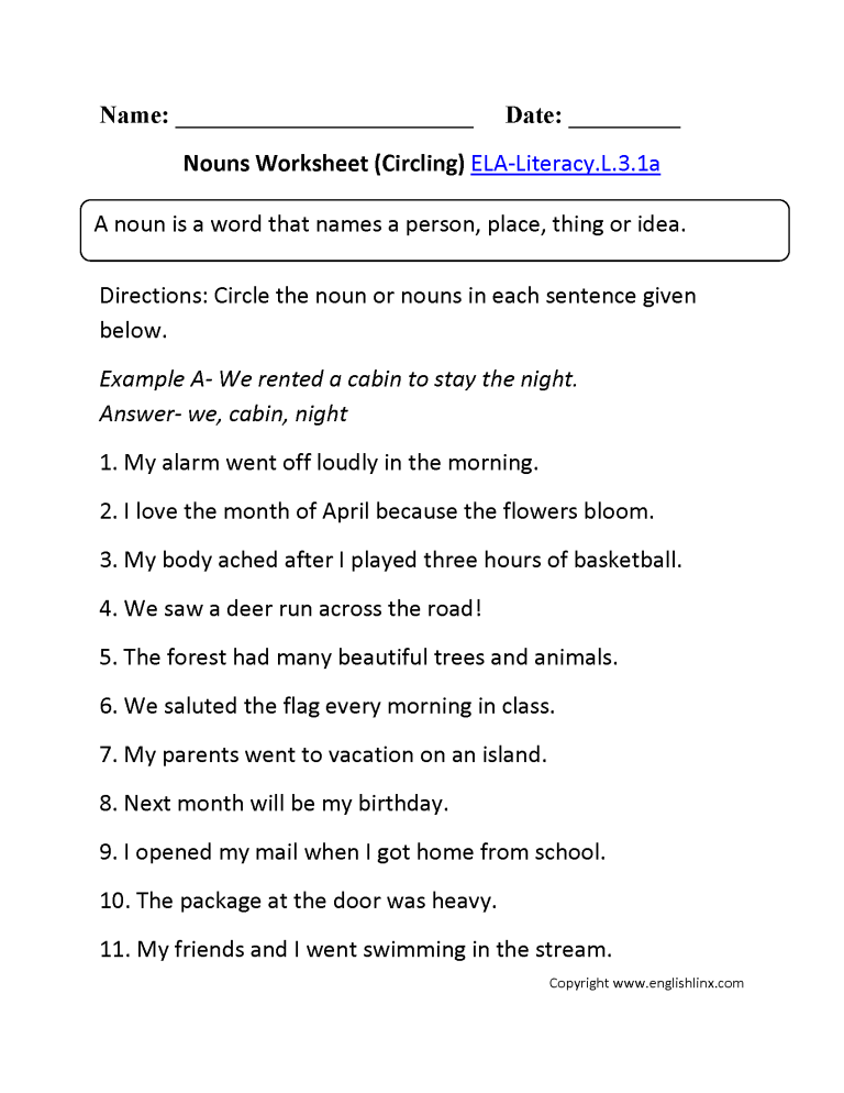 Nouns Worksheet For Grade 6