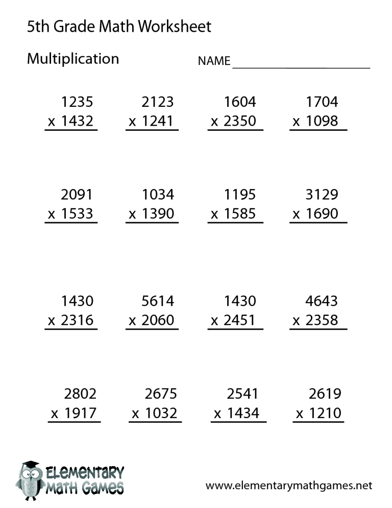 Maths Worksheet For Class 5 Multiplication