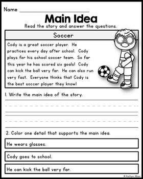 Main Idea And Supporting Details Worksheets 1st Grade