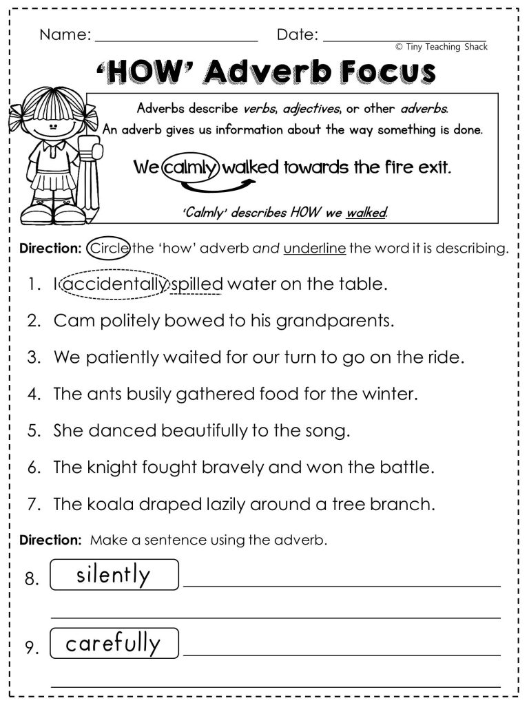 Adverbs Worksheet 2nd Grade
