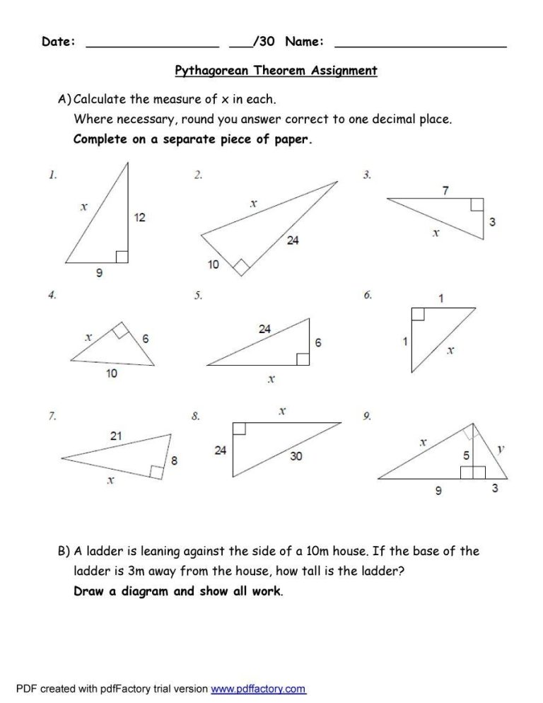 Pythagorean Theorem Worksheet Geometry
