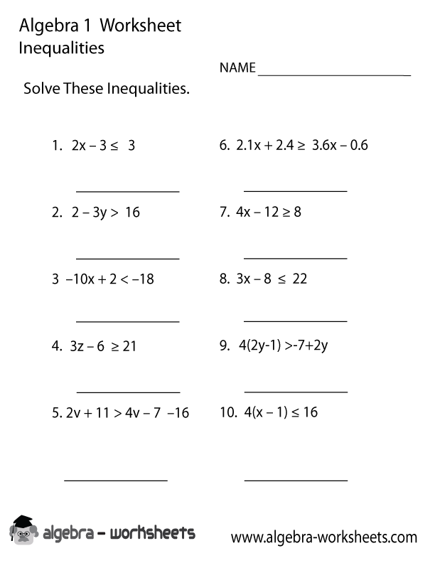 Solving Inequalities Worksheet Algebra 1
