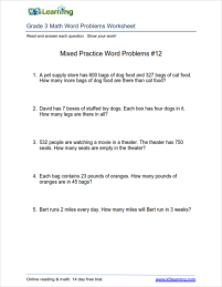 Addition Subtraction Multiplication Word Problems 3rd Grade