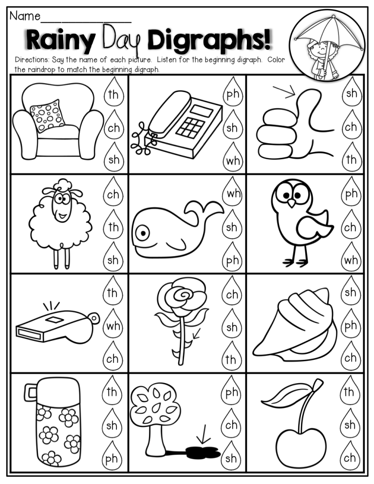 Digraphs Worksheets Kindergarten