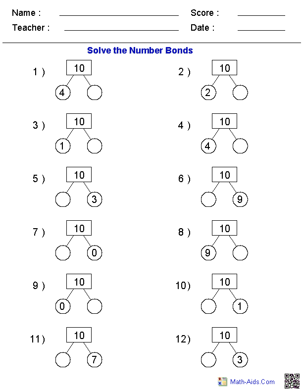1st Grade Math Worksheets Number Bonds