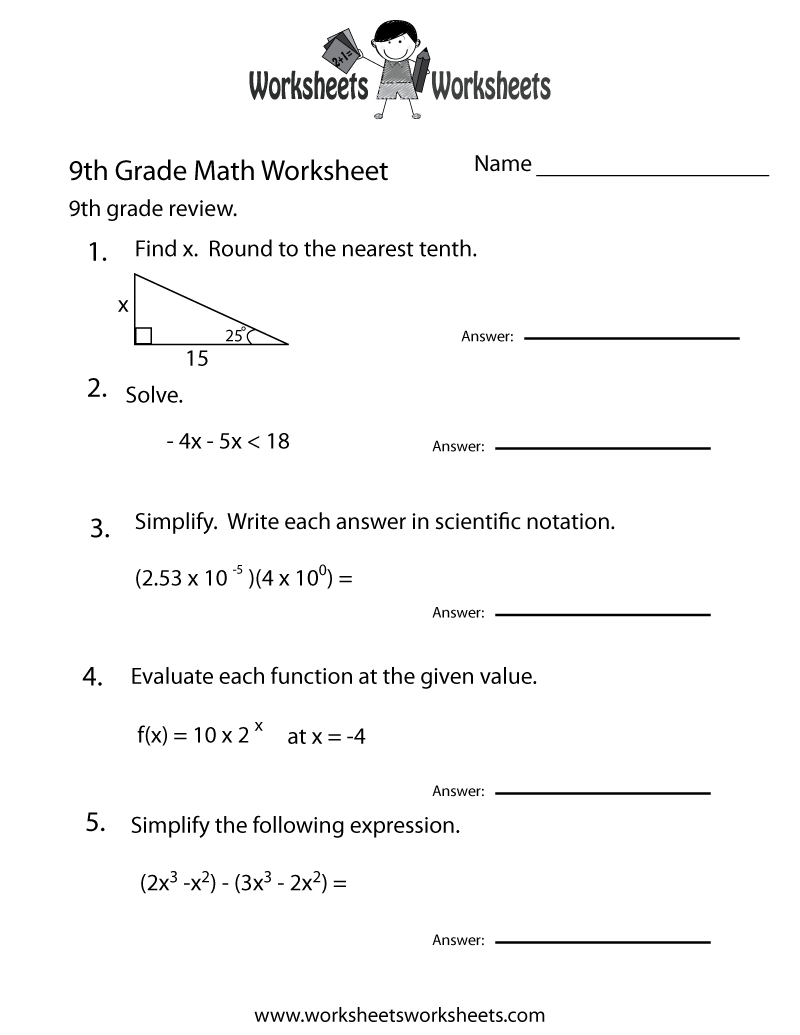Homeschool Worksheets 9th Grade