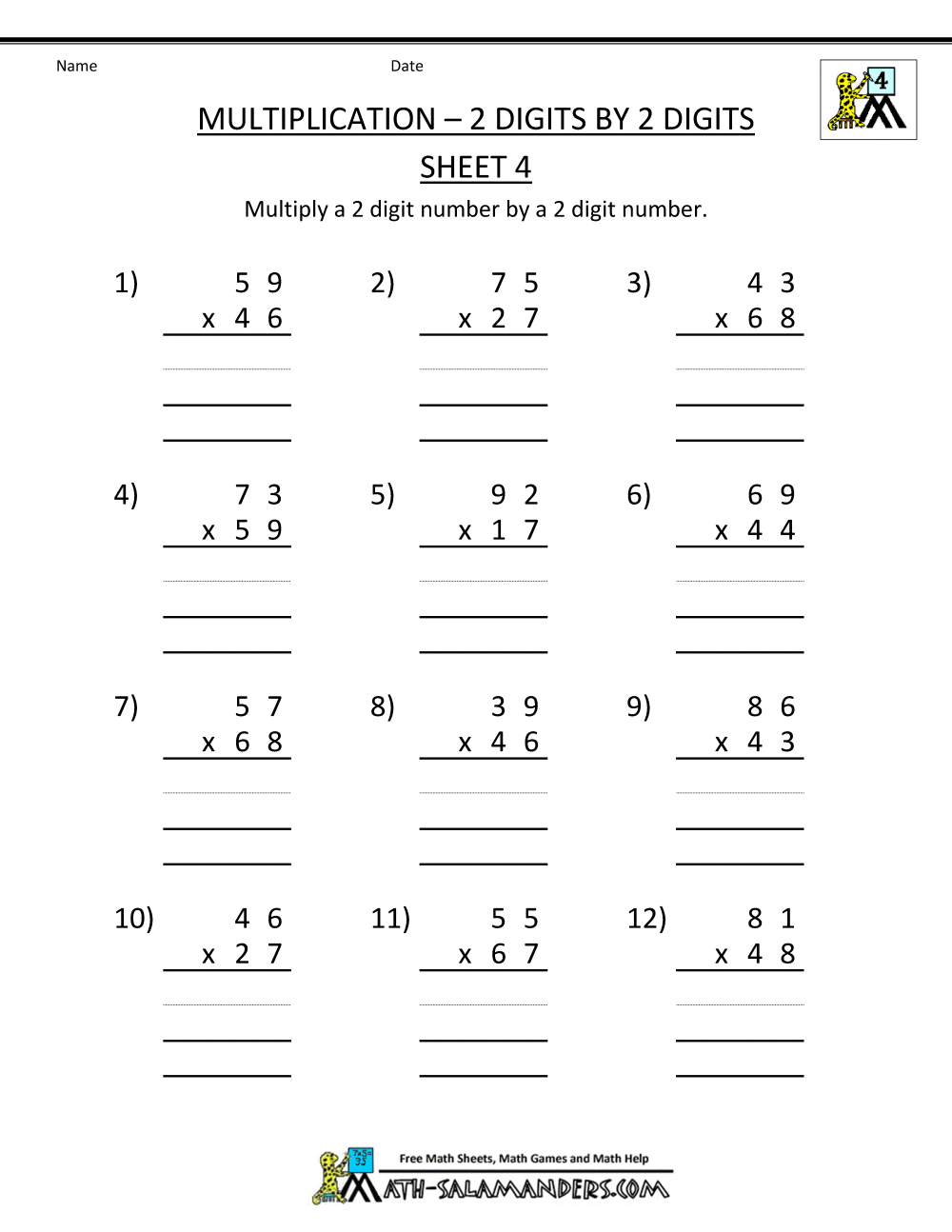 3 Digit Multiplication Worksheets Grade 4
