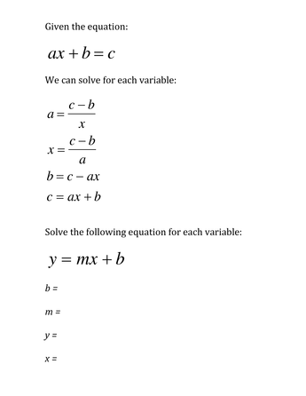 Literal Equations Worksheet 9th Grade