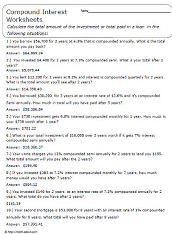 Compound Interest Worksheet With Answers