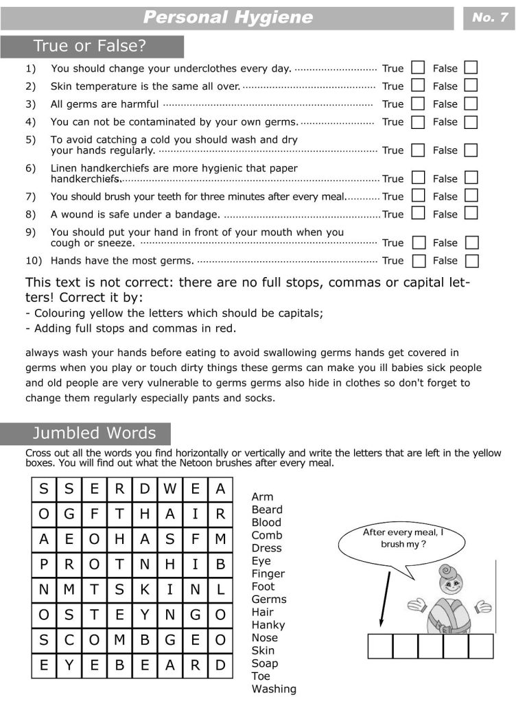 Personal Hygiene Worksheets Answers