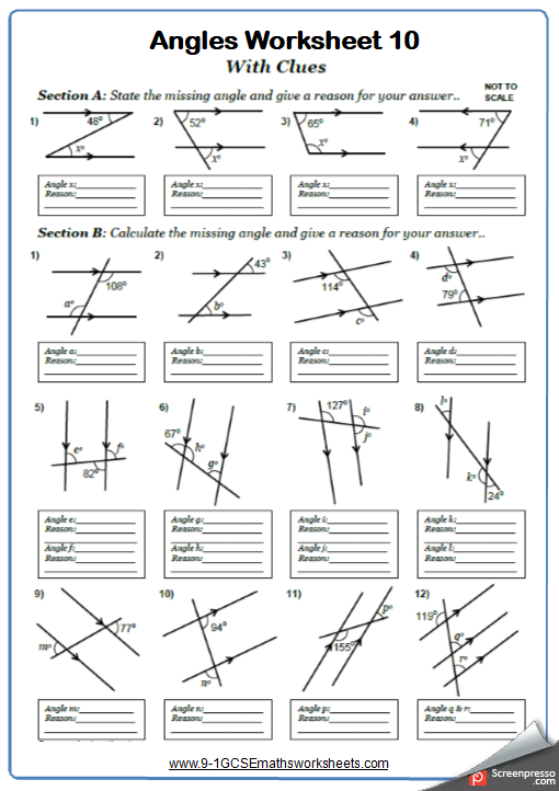 Gcse Angles In Parallel Lines Worksheet
