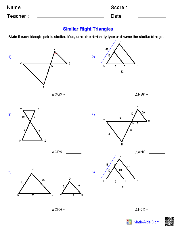 Similar Triangles Worksheet Grade 9