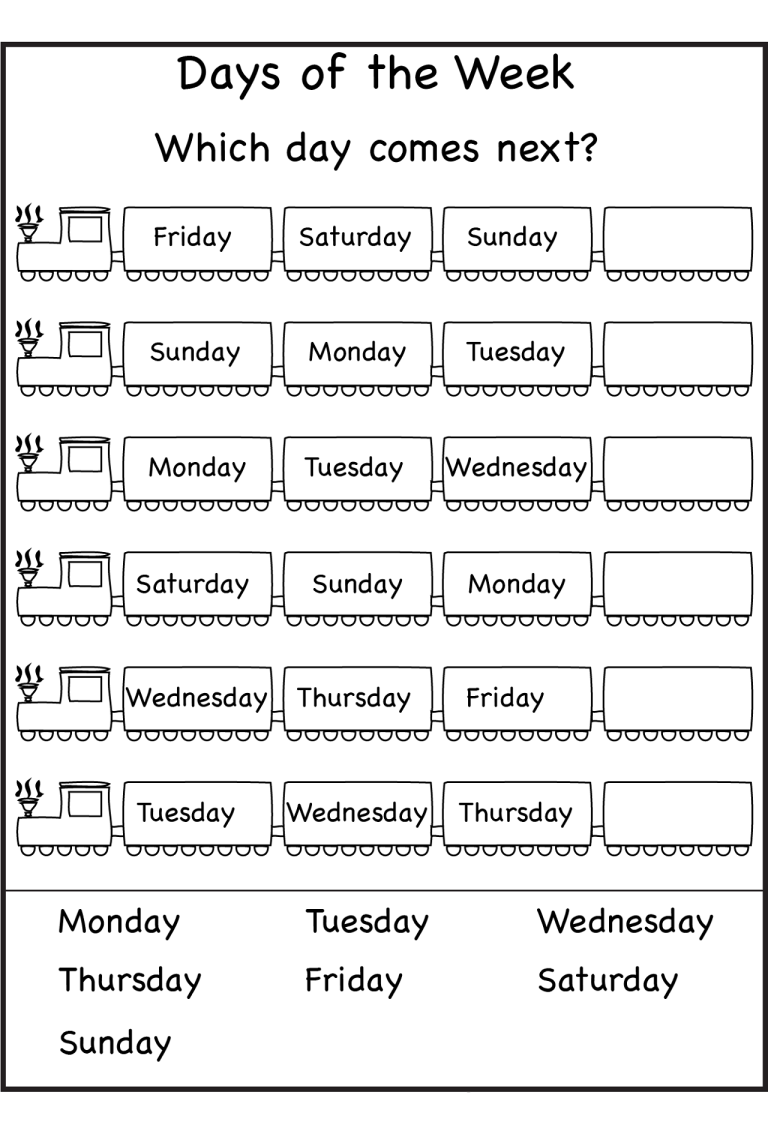 Days Of The Week Worksheets