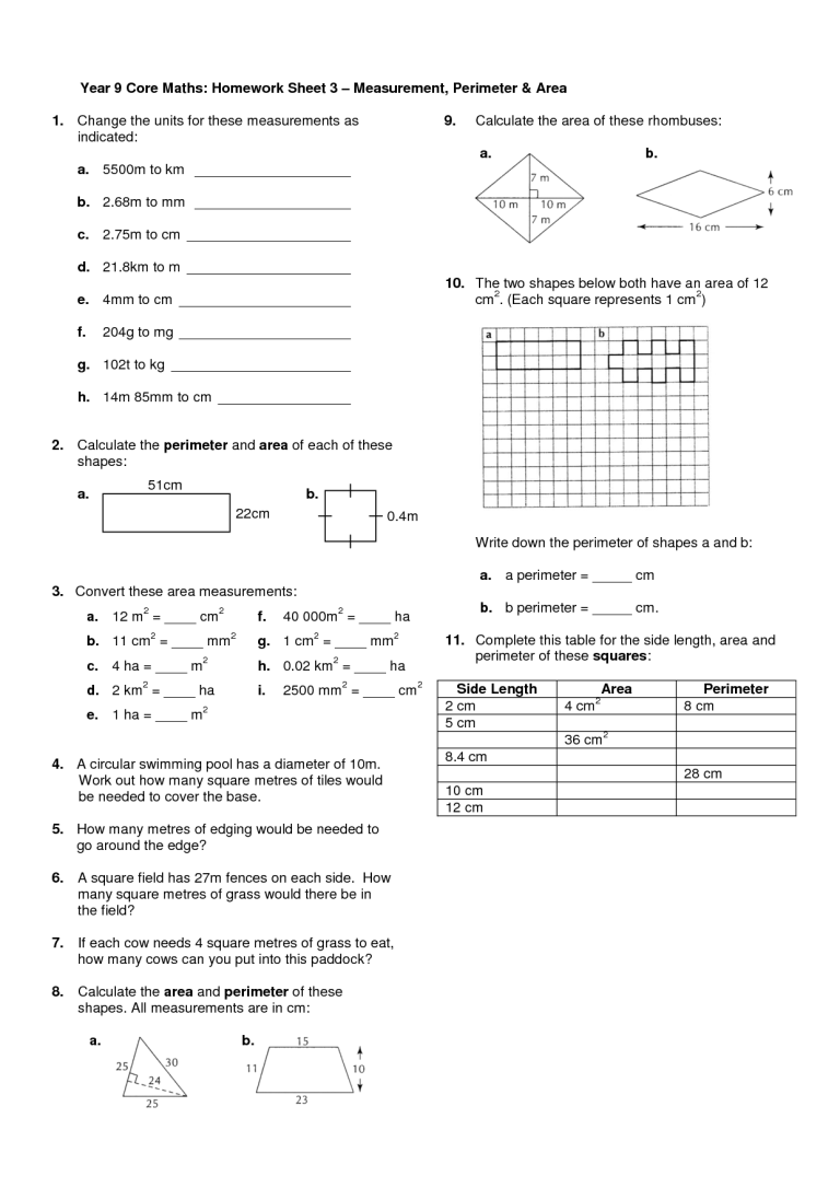 Homework Sheets 4th Grade
