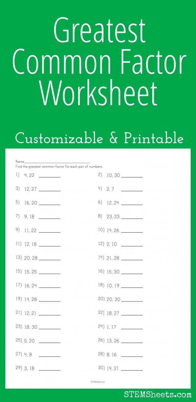 7th Grade Greatest Common Factor Worksheets