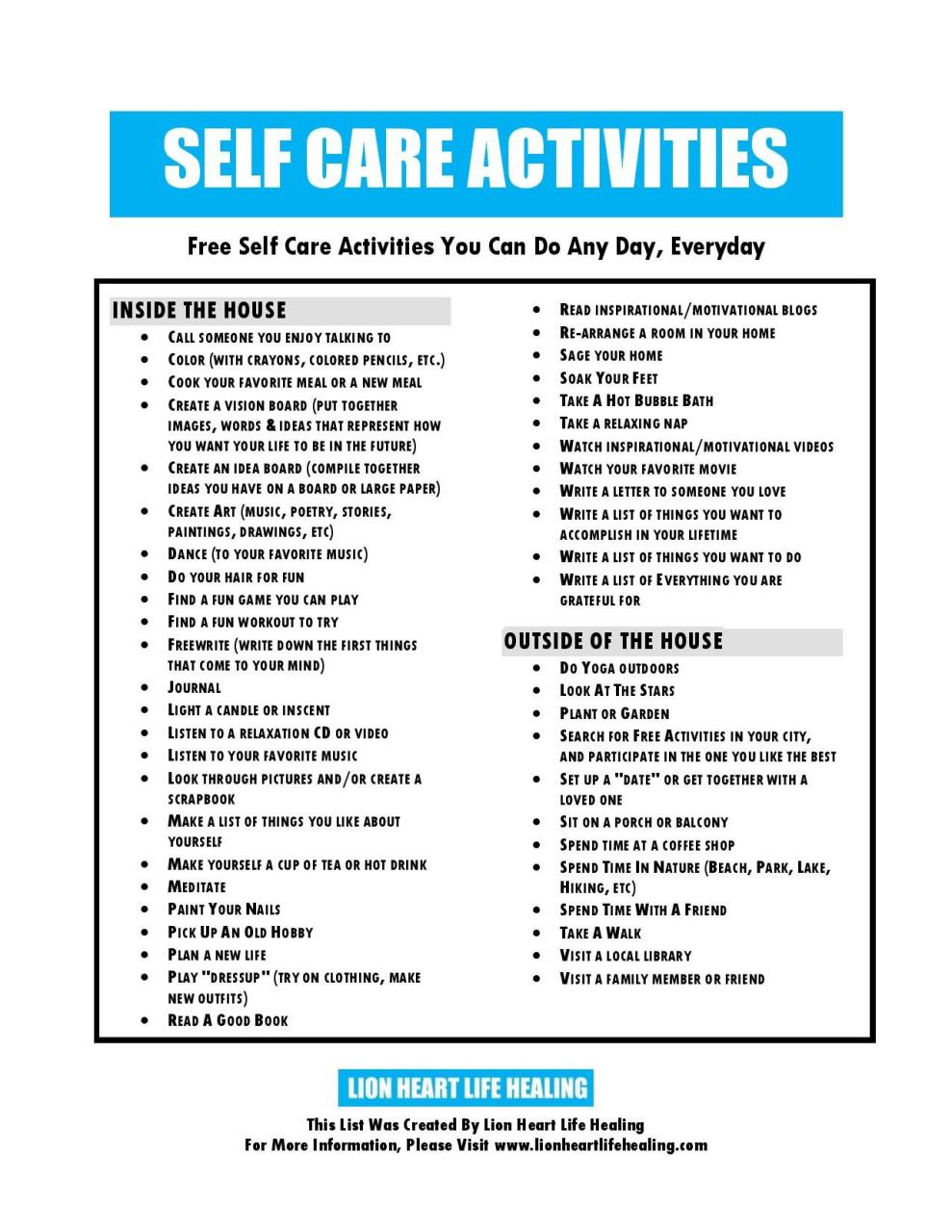 Self Care Worksheets