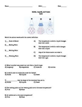 Solid Liquid Gas Worksheet 5th Grade