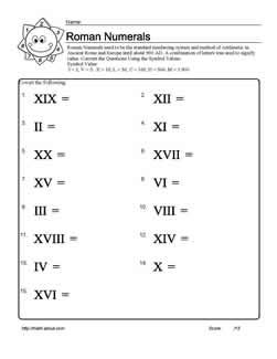 Roman Numerals Worksheet For Grade 6