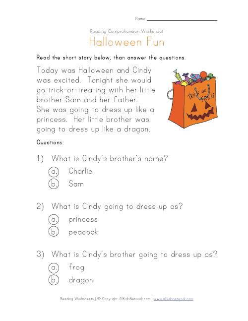 Halloween Reading Comprehension Worksheets