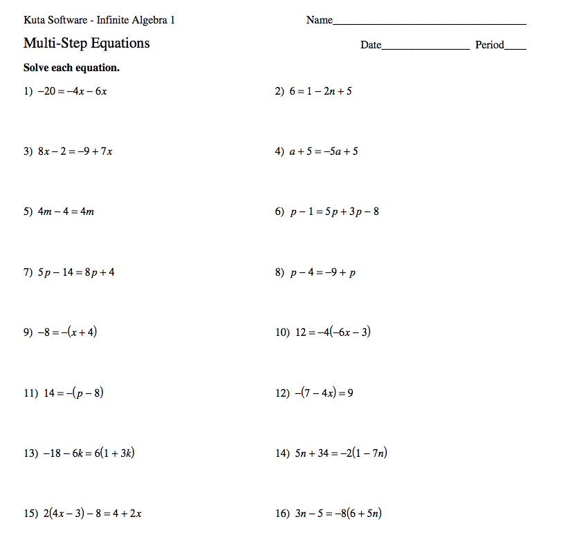 3 Step Algebra Equations Worksheets