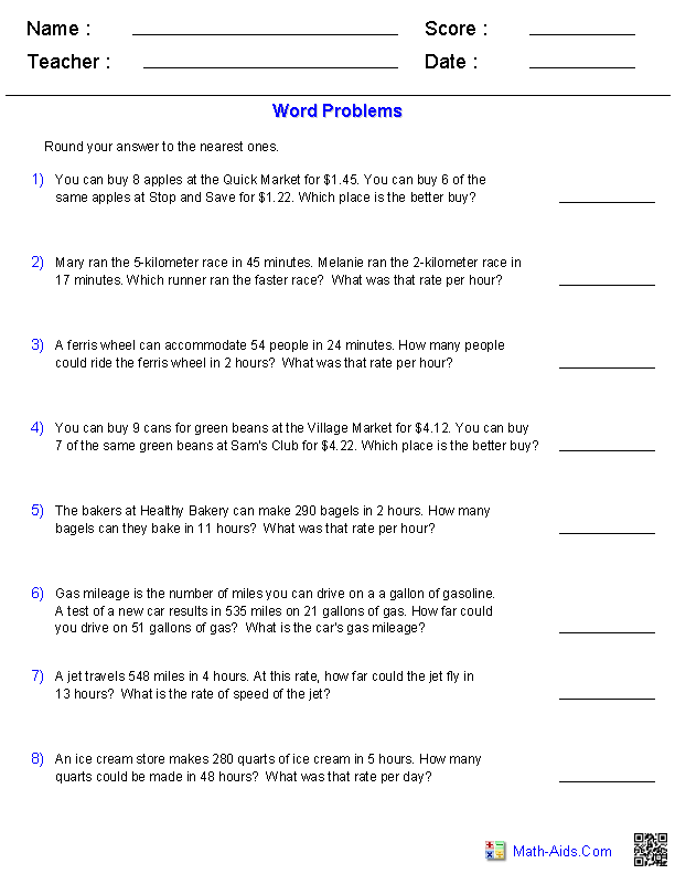 8th Grade Proportion Word Problems Worksheet