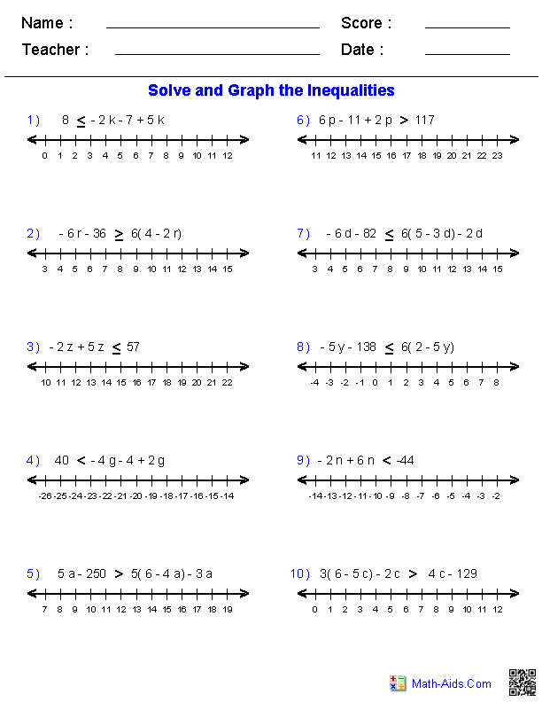 Algebra Solving Multi Step Inequalities Worksheet