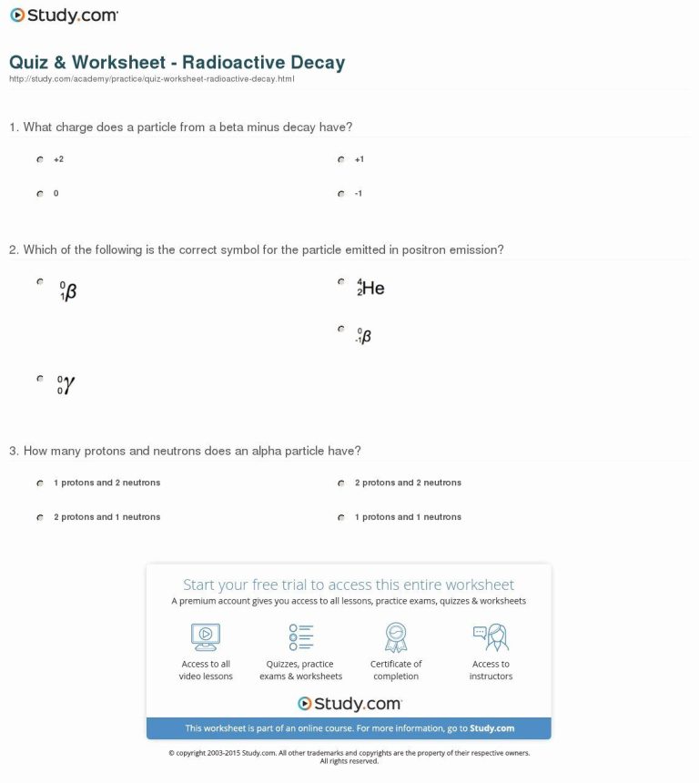 Nuclear Decay Worksheet Answers Chemistry