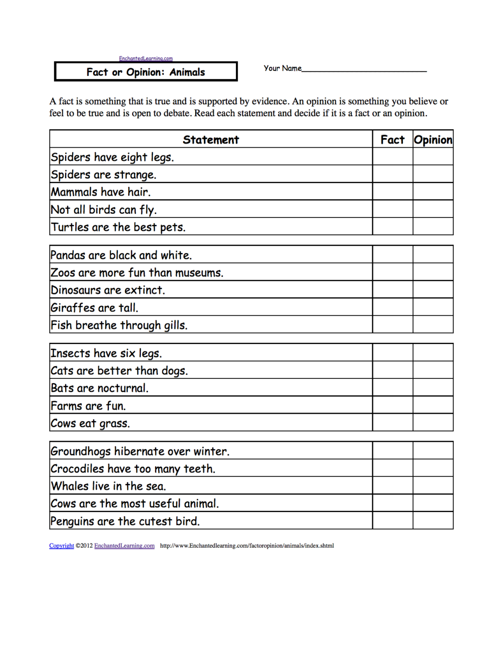 Fact And Opinion Worksheets Pdf