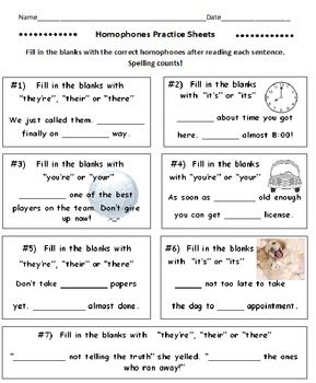 5th Grade Homophones Sentences Worksheet