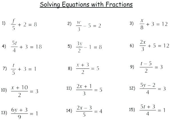 Solving Equations With Fractions Worksheet With Answers