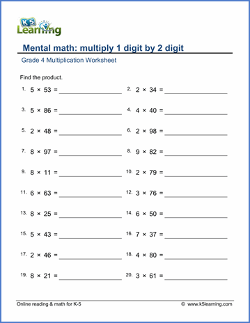 K5 Learning Grade 4 Multiplication