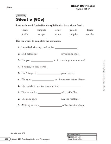 Silent E Worksheets 4th Grade