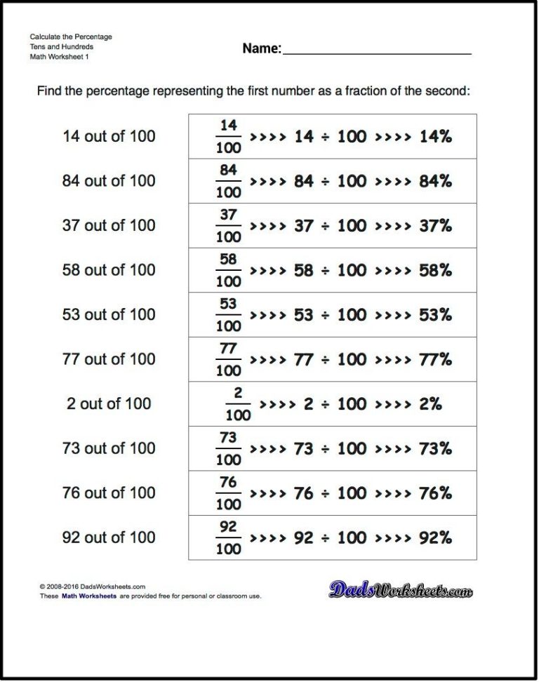 Percentage Worksheets With Answers