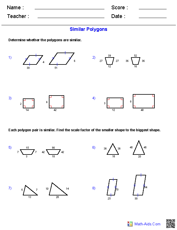 Similar Polygons Worksheet With Answers
