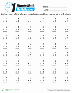 Multiplication Worksheets 1 Minute Drill
