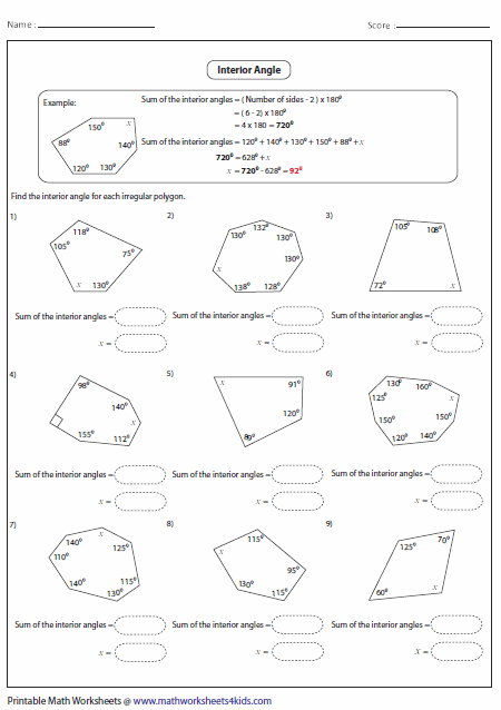 Missing Angles In Polygons Worksheet