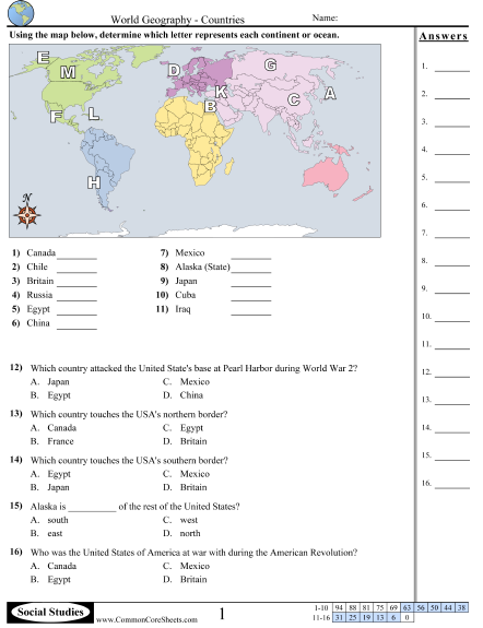 Geography Worksheets 7th Grade