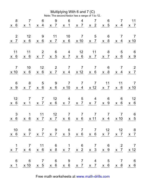 Math Drills Multiplication By 6