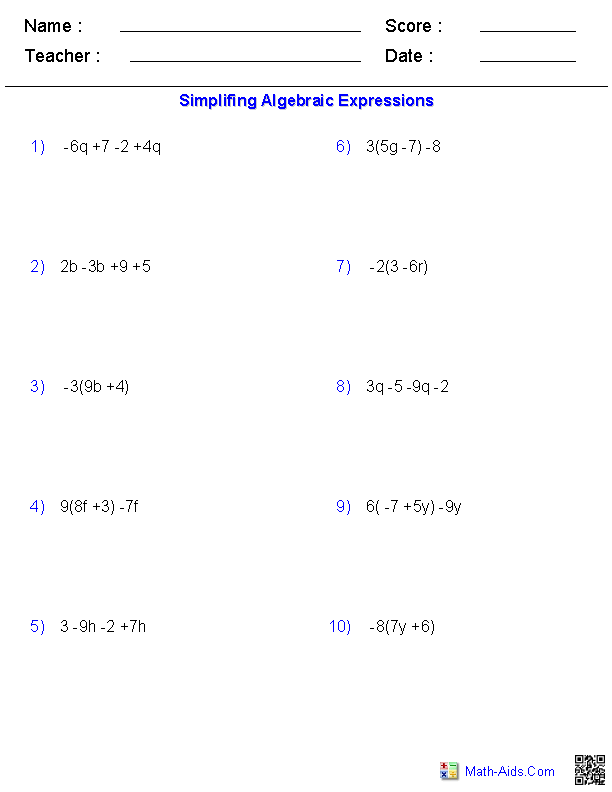 Pre Algebra Worksheets With Answer Key