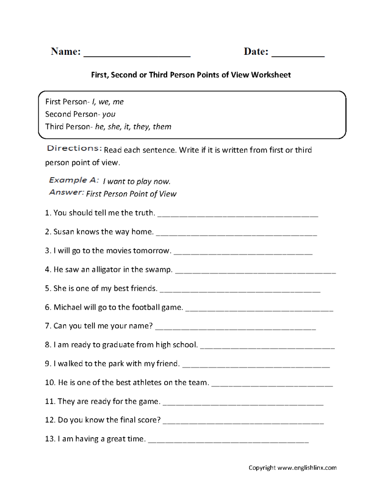Point Of View Worksheet 12