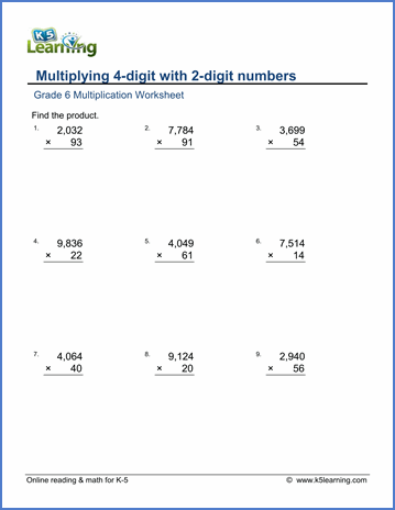 Grade 6 Math Worksheets Multiplication