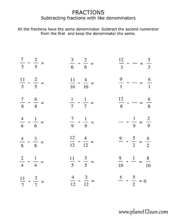 Denominator Adding And Subtracting Fractions Worksheets Pdf