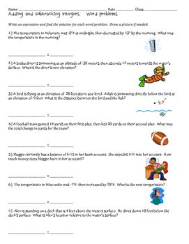 Adding Positive And Negative Numbers Word Problems Worksheet