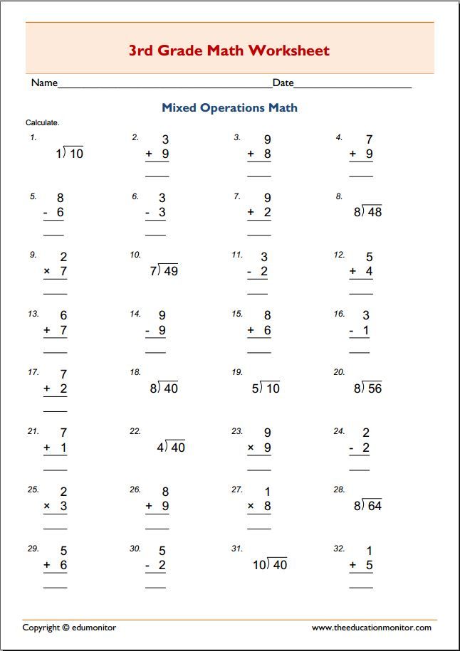 Math Worksheets For 3rd Grade