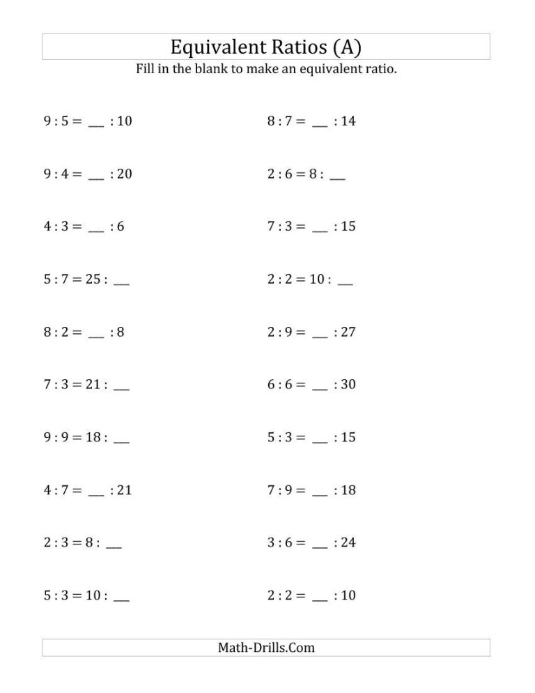 Ratio And Proportion Worksheet Pdf