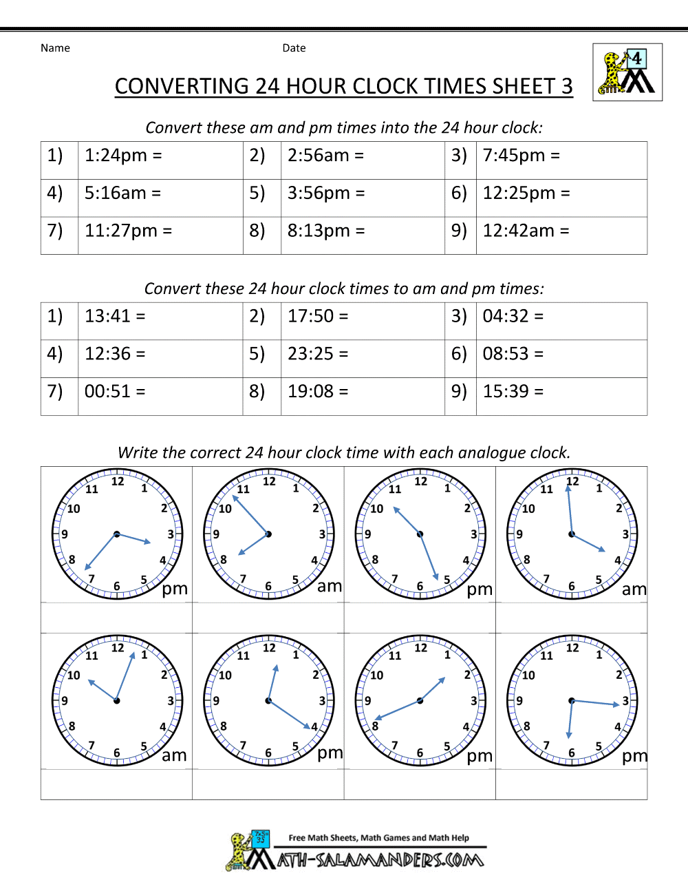 Grade 5 24 Hour Clock Worksheets