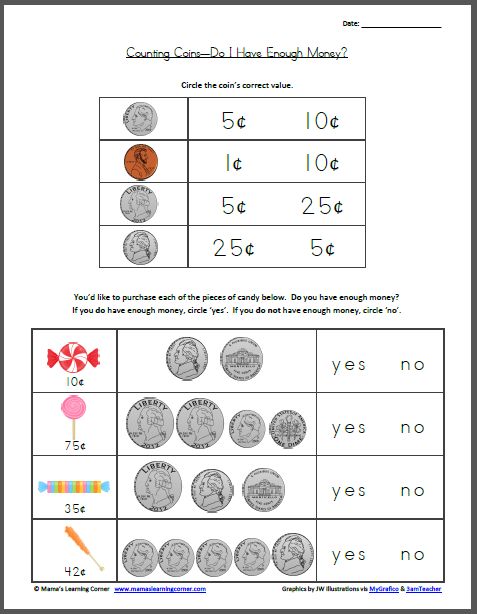 Money Math Worksheets