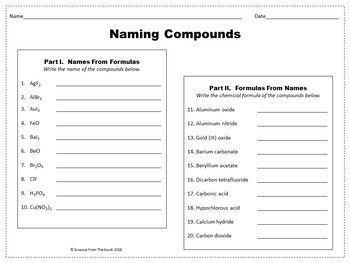Naming Compounds Worksheet Ks3