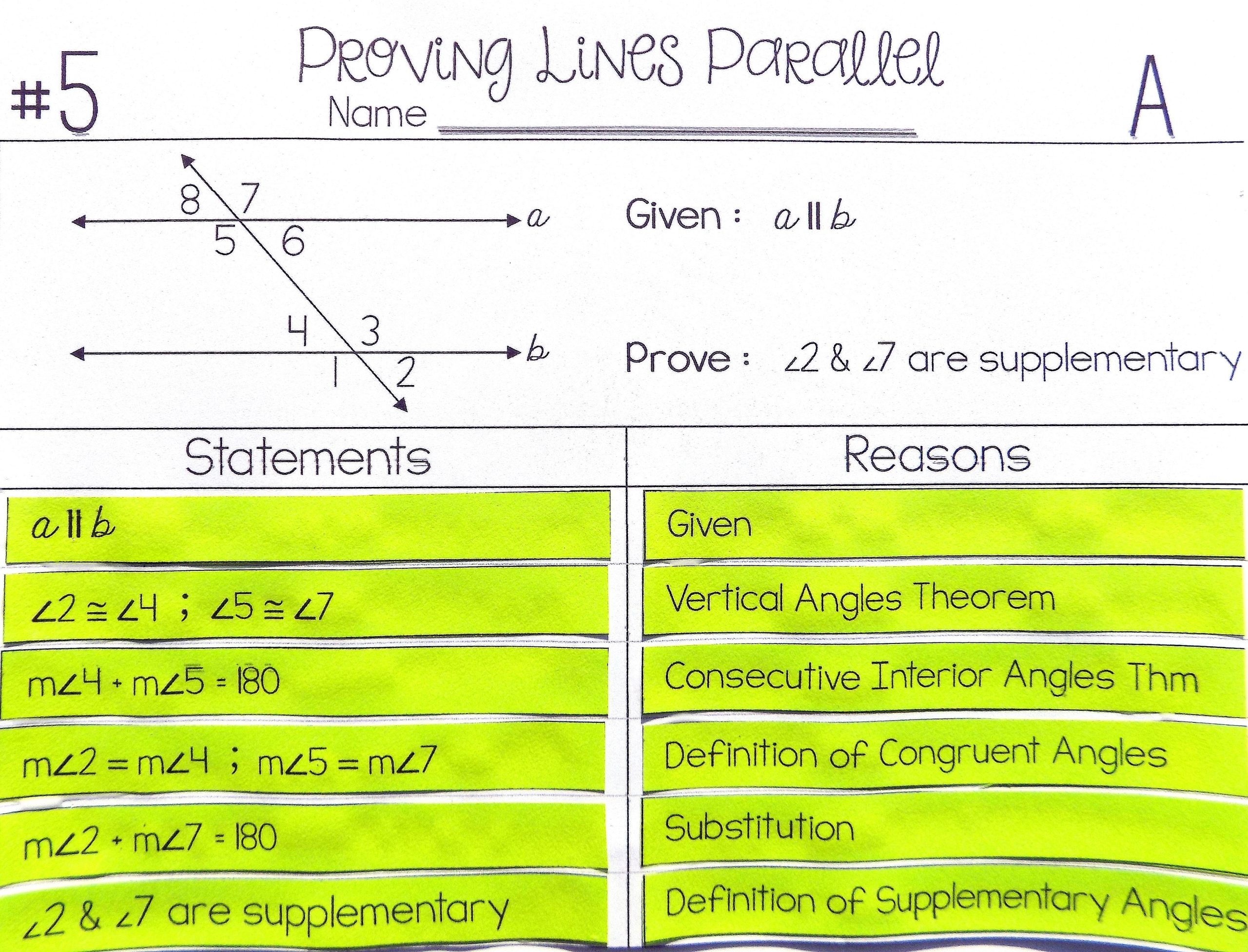 Proving Lines Parallel Worksheet Answer Key