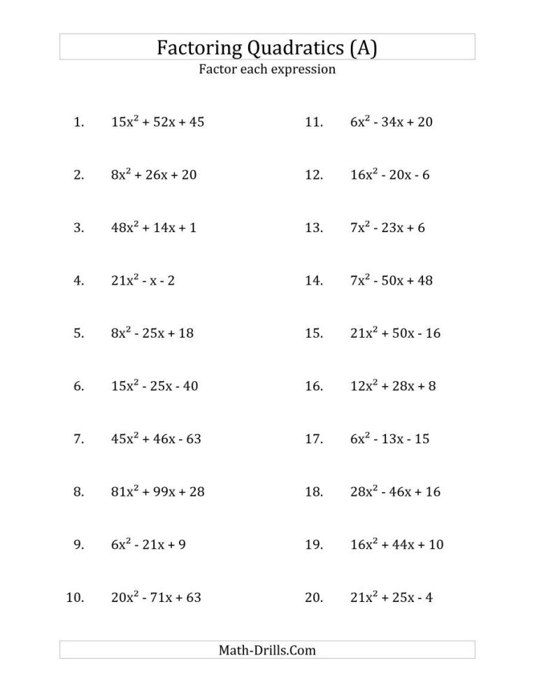 Solving Quadratic Equations By Factoring Worksheet Doc